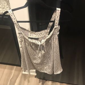 Floral white and blue silk tank